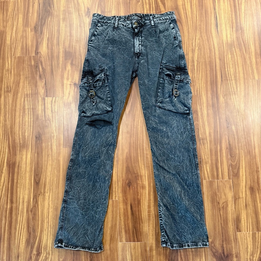 Men’s Grey Distressed Robin’s Jeans with Cargo Pockets